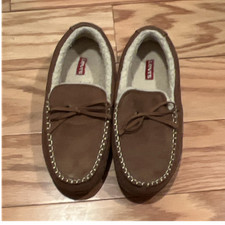 Levi's Men's Brown Suede Moccasin Slippers Faux Fur Lined US Size 9 Comfort