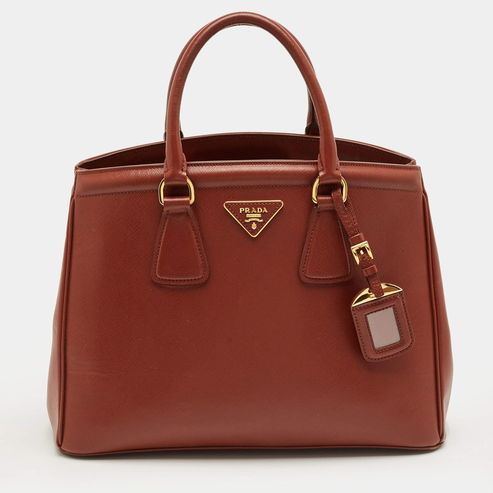 Prada Brick Brown Saffiano Lux Leather Parabole Tote