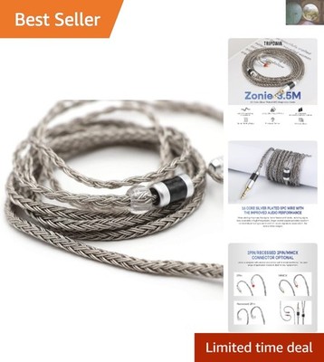 Braided Silver Plated Earphone Cable - 1.25m, Compatible with ZS10 PRO & More