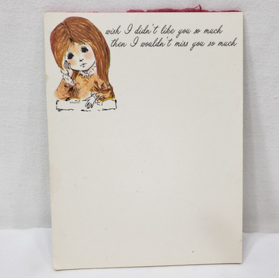 Vintage Paula 1971 Notepad Sad Girl Miss You So Much Stationery 11 Paper Sheets