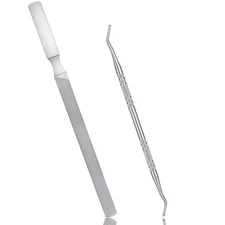 2x Stainless Steel Nail File Dual-Sided Manicure Pedicure Tool Nail Lifter Set