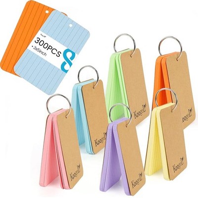 Index Cards 3x5 Inch with Ring, 300 Count, Colored Ruled Flash Cards for Stud...