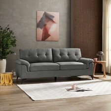 3 Seater Dark Grey Linen Fabric Sofa Upholstered Elegant Couch Comfy Solid Sofa