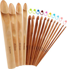 16 Wooden Crochet Hooks 3-30 Mm with 10 Stitch Markers for Handcraft Crochet