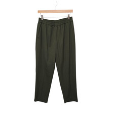 Everlane Pants Womens 4 Olive Green 100% Wool Elastic Waist Tapered Pleated