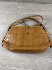 Genuine Eel Skin Shoulder Bag Tan Glossy Leather Purse Retro 90s Vintage Blond