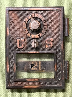 ANTIQUE U.S. POST OFFICE BOX DOOR Front Combination Lock Dial Brass *US* Mailbox
