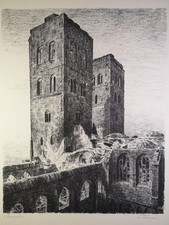 Original Lithographie, Lübeck, der zerstörte Dom, signiert. Thieme (1880 - 1963)