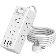 5Ft Outlet Extender Power Strip - Tcstei Flat Plug Extension Cord with 6 Outl...