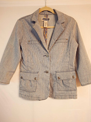 Route 66 Women s Striped Button Collared Jacket w/ Pockets, Blue/White M