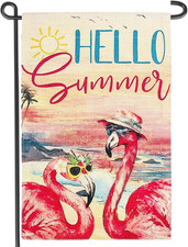 Summer Flamingo Garden Flag 12X18 Inch Double Sided Tropical Leaves Beach Holida