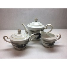 VINTAGE FUKAGAWA Arita PATTERN 503 Green TEAPOT Cream SUGAR Hand PAINTED