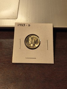 1943d mercury dime - 90% silver - full split bands - gem uncirculated