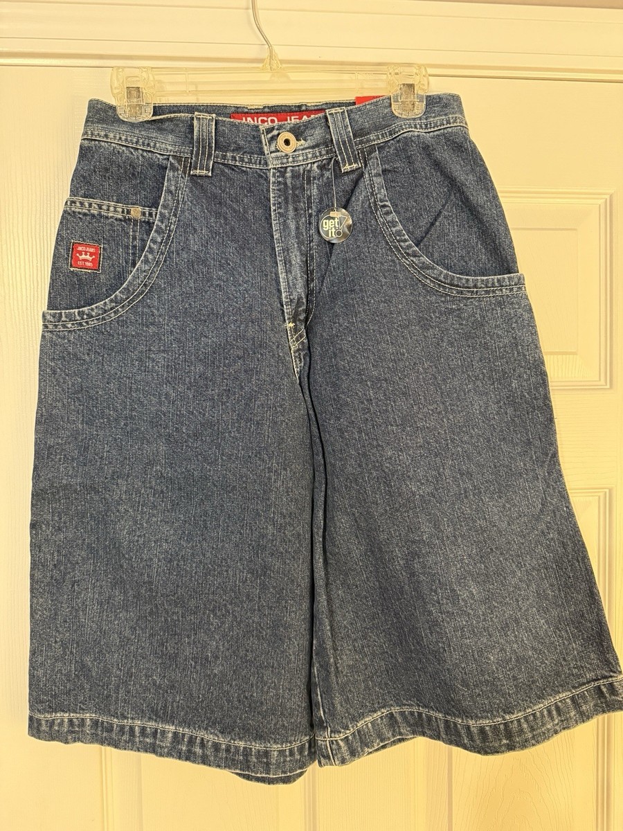 Y2K Vintage Baggy JNCO Denim Shark 8-Ball Skater Shorts Sz 29