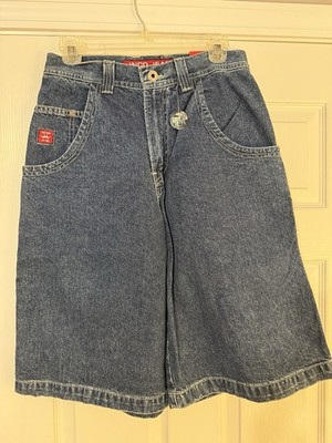 Y2K Vintage Baggy JNCO Denim Shark 8-Ball Skater Shorts Sz 29