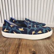 Rothy's The Original Slip On Sneakers Womens Sz 8.5 Blue Spot Leopard Knit Shoes