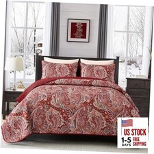 Paisley Quilt Set Size Boho Quilt Bedspread Set 2 Pieces, Soft Twin Red