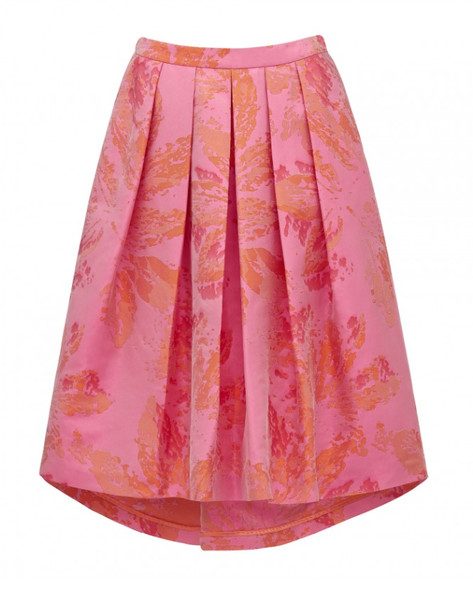 Forever New Size 8 Pink Floral Satin Jacquard Full Circle A-Line High Low Skirt