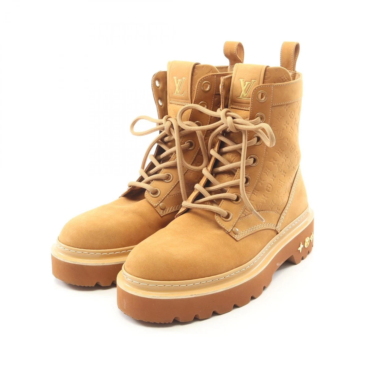 Auth‎ Louis Vuitton Brown Suede and Leather Boots Style FD0172 6 Size 6 Louis Vuitton Suede Calfskin Monogram Laureate Platform  main image 2