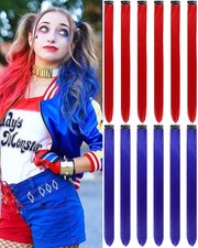 Red and Blue Hair Extensions Clip in 12 PCS, Colored Hair Extensions Party High