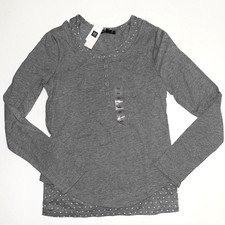 NEW Gap Kid Girls XXL 14 16 grey pink heart layer long sleeve top T-shirt Henley