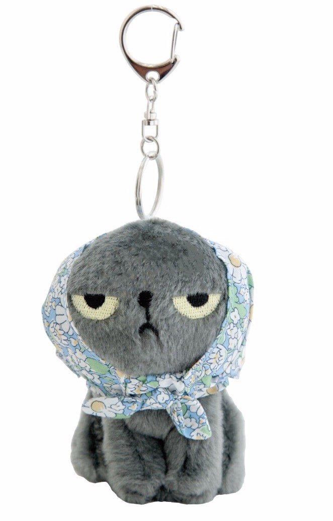 Angry Machiko Cat Plush Keychain Flower Scarf Japanese Mascot