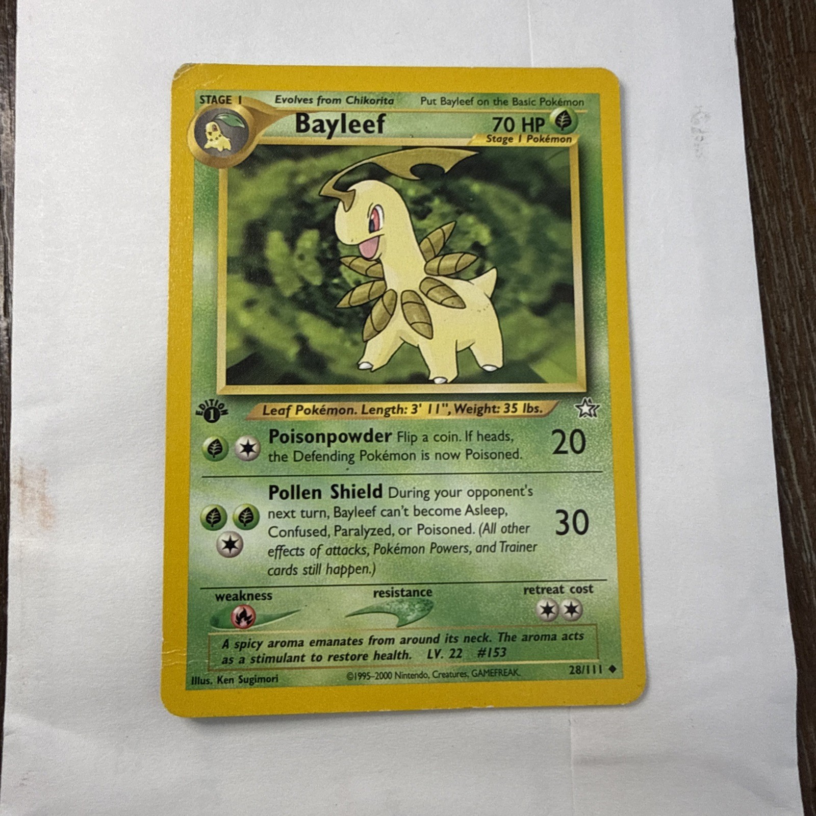 1st Edition Bayleef 28/111 - Neo Genesis - Near Mint