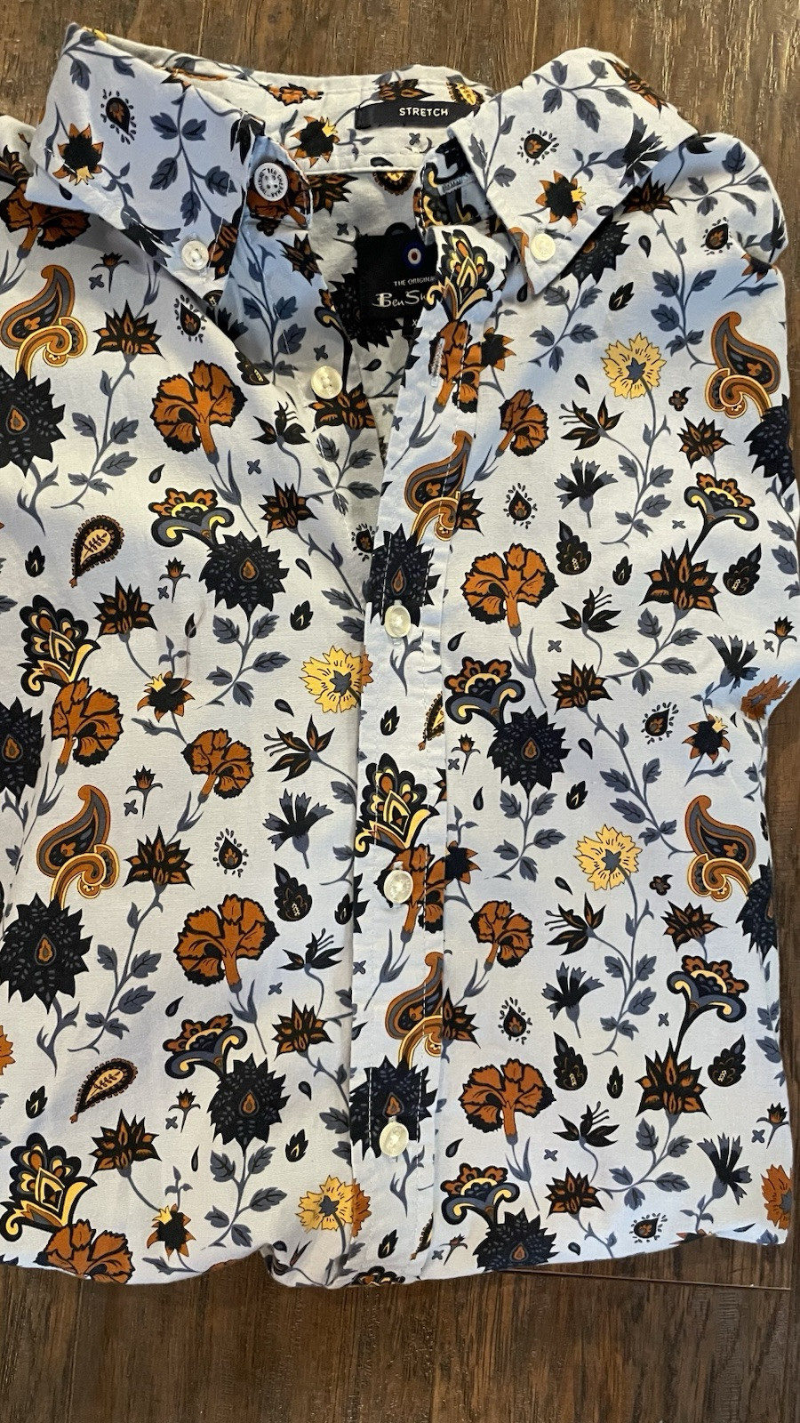 Mens Long Sleeve Shirt XL Stretch Material Button Down Blue Floral