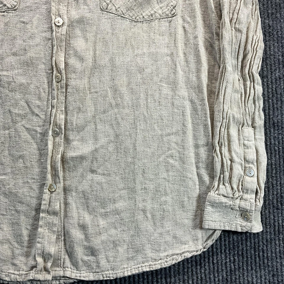 Camisa Lucky Brand para mujer grande beige mezcla de lino con botones bolsillo informal Foto 2 de 4