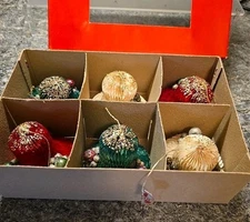 Vtg Holt Howard Lot Of 6 Paper  Christmas Honeycomb Ornaments Original Box Japan