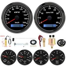 6 Gauge Set GPS Speedometer 200km/h Tacho Fuel Oil Press Volt Temp with Senders