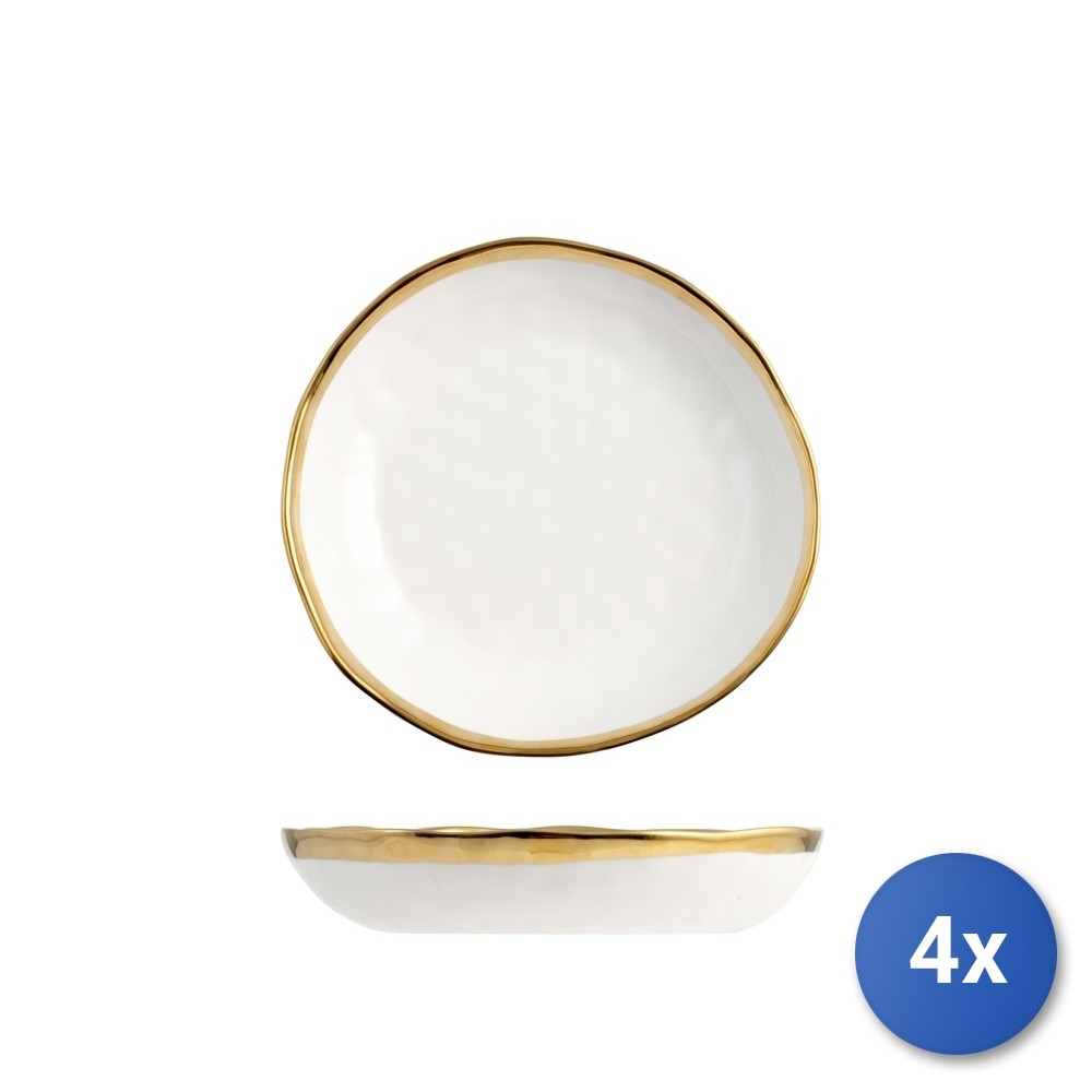 4X H&H Deep Plate Gala In White Porcelain With Gold Edge 21 Cm