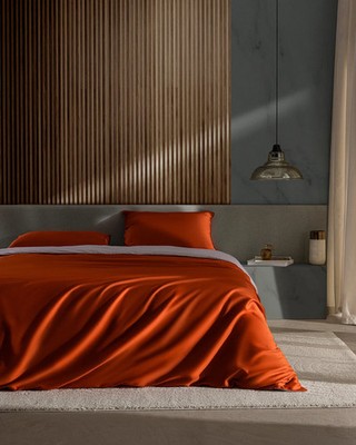 Delit Single-Bettbezug-Set aus 100 % Baumwolle mit bedrucktem Satin   Orange