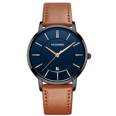 VEADONS Wrist Watch for Mens Women Brown Leather Simple Face Watches Unisex Q...