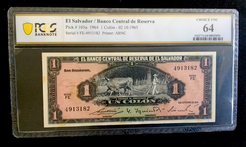 1964 Un Colon El Salvador Banco C De Reserva Choice UNC PCGS  64