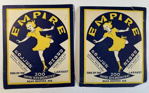 ROLLER SKATING 1940 2 RARE UNUSED DECALS BROOKLYN NEW YORK EMPIRE ROLLER DROME
