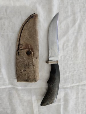  ️  Vintage Engraved Gary Day Fixed-Blade Skinner Knife Horn Handle  