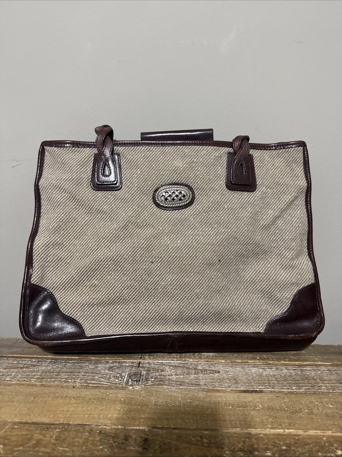Brighton Woven Tote Bag Brown Leather Trim Silver Accent Stylish Purse