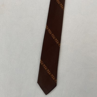 Vtg 60s Dacron Superba Tie MCM Art Nouveau Deco Brown Orange Slim Necktie 2x54''
