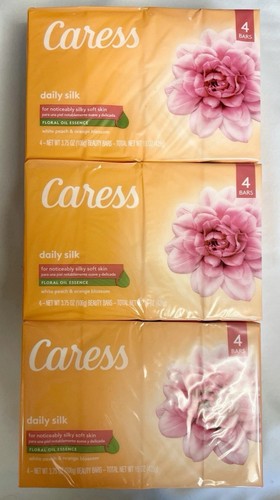 Caress Daily Silk Beauty Bar Soap - White Peach & Orange Blossom - 3 x 4 Bars