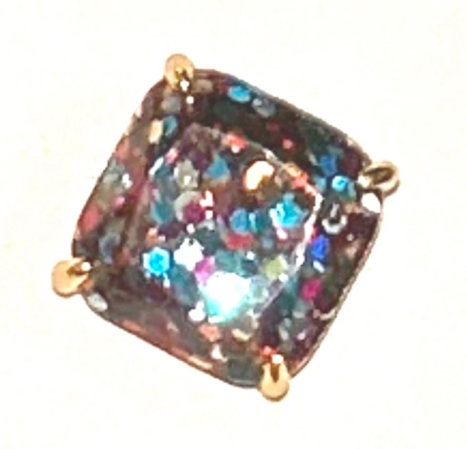 Orecchini nuovi con etichette Kate Spade quadrati mini glitter borchie confetti multicolore