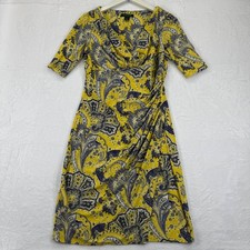 Lauren Ralph Lauren Yellow Navy Paisley Print Ruched Sheath Dress Women Size 8