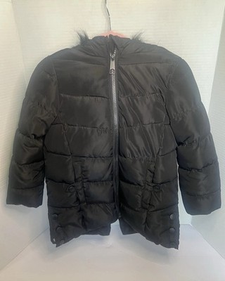 Primark Girls' Black Puffer Jacket with Faux Fur Trim Size 4-5