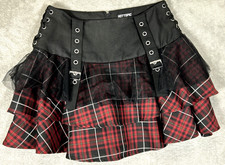 Hot Topic Gothic Pleated Mini Skirt Grommet Straps Black Lace Punk Sz XS Alt Y2
