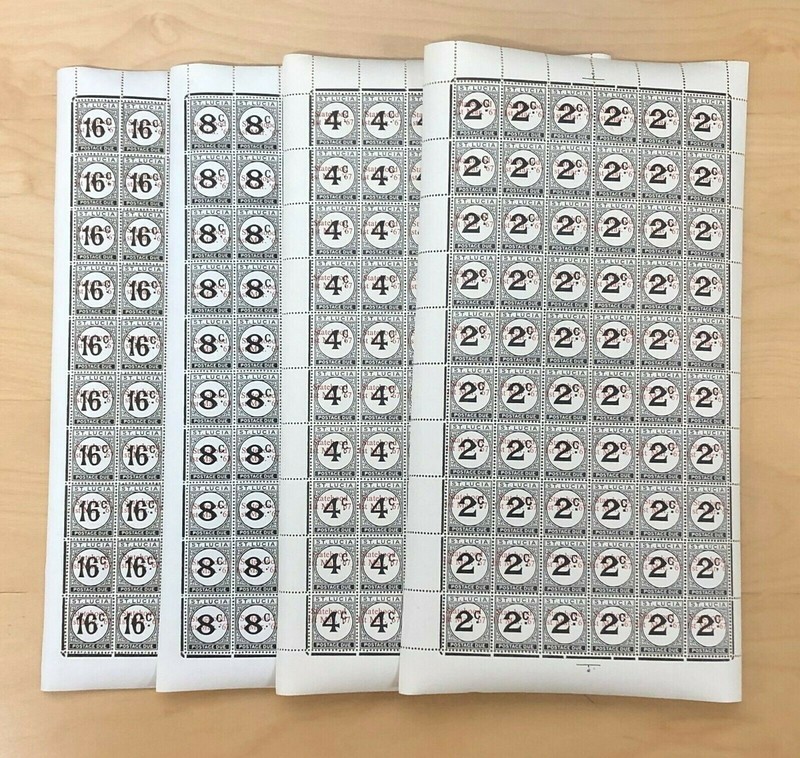 St. Lucia 1967 SC# J9-12 Postage Due OVPT Cat. Value $11400 - Full Sheets 4V MNH