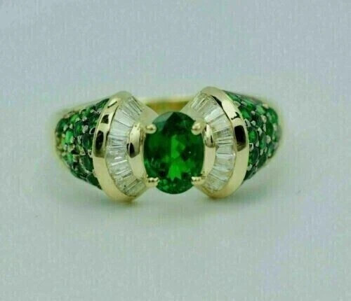 14K Gold Plated Women's Oval Simulated Emerald Engagement Ring 2.0Ct-image