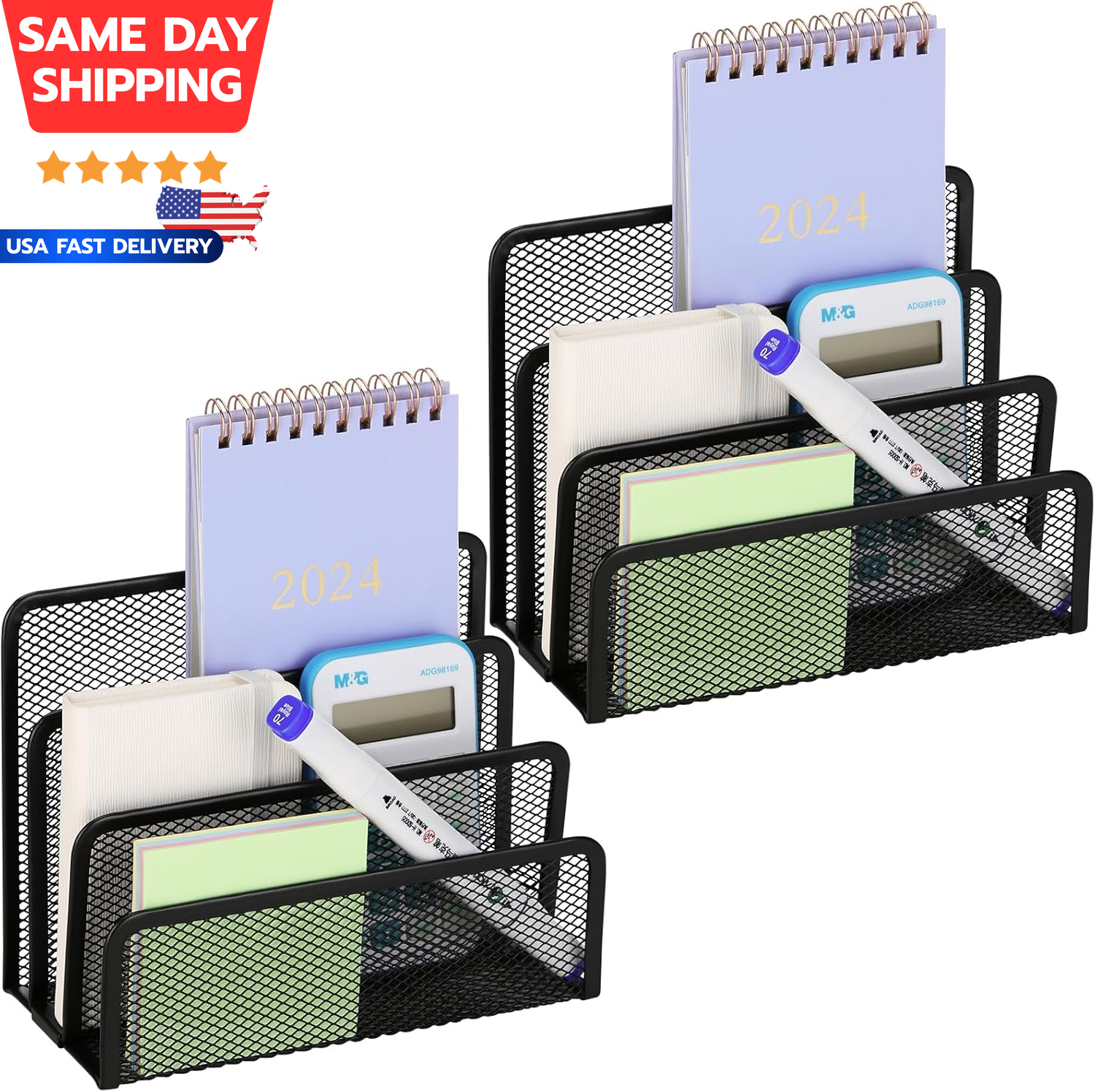 2-Piece Metal Mesh Desk Organizer for Mail, Files & Letters