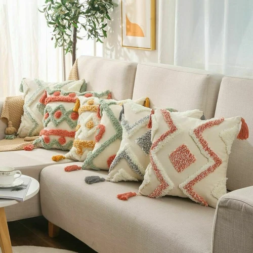 Tufted Boho Throw Cushion Cover Pillow Cover Pillowcase Tassel Pillow Covers - Picture 2 of 17