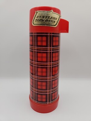 Vintage Aladdin Red Plaid Thermos Pint Made in USA Rustless Ones Very  Good