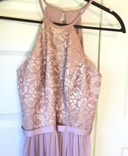 David Bridal Dress Sz 8 formal Purple Open Back Lace And Mesh High Neck